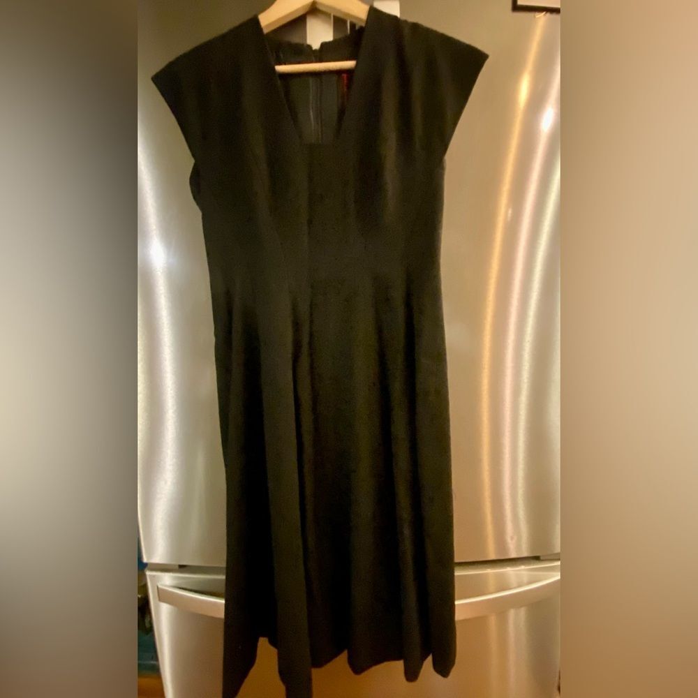 Rare Vintage 50s Pauline Trigère Wool crepe black couture LBD Cocktail dress M 8